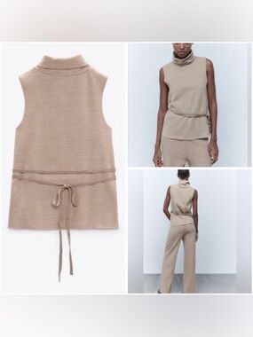 Zara Sleeveless Turtleneck Knit Top and Pants Set